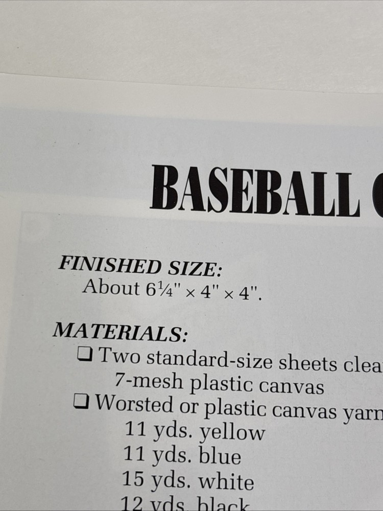 Baseball Card Keeper Annie's Attic Plastic Canvas Pattern Page