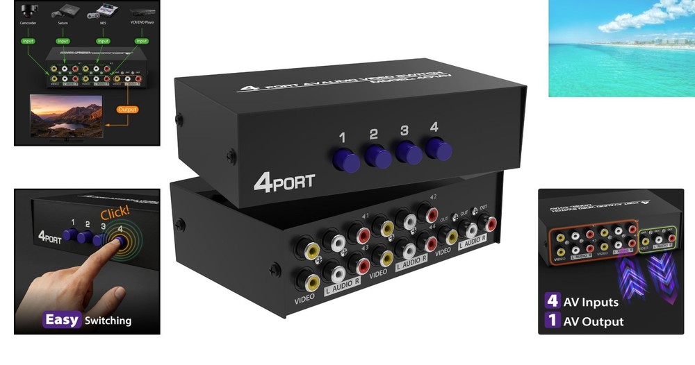 Plug and Play 4-Input RCA Selector Switch Box with Cable - Compact Design