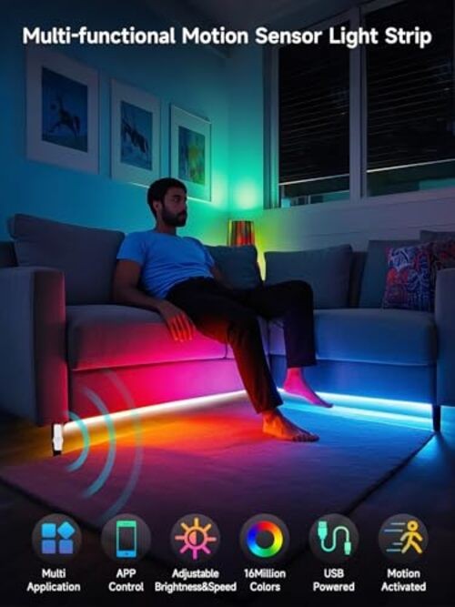 Multicolor LED Light Strip - Motion Sensor - 16.4FT - Multicolor