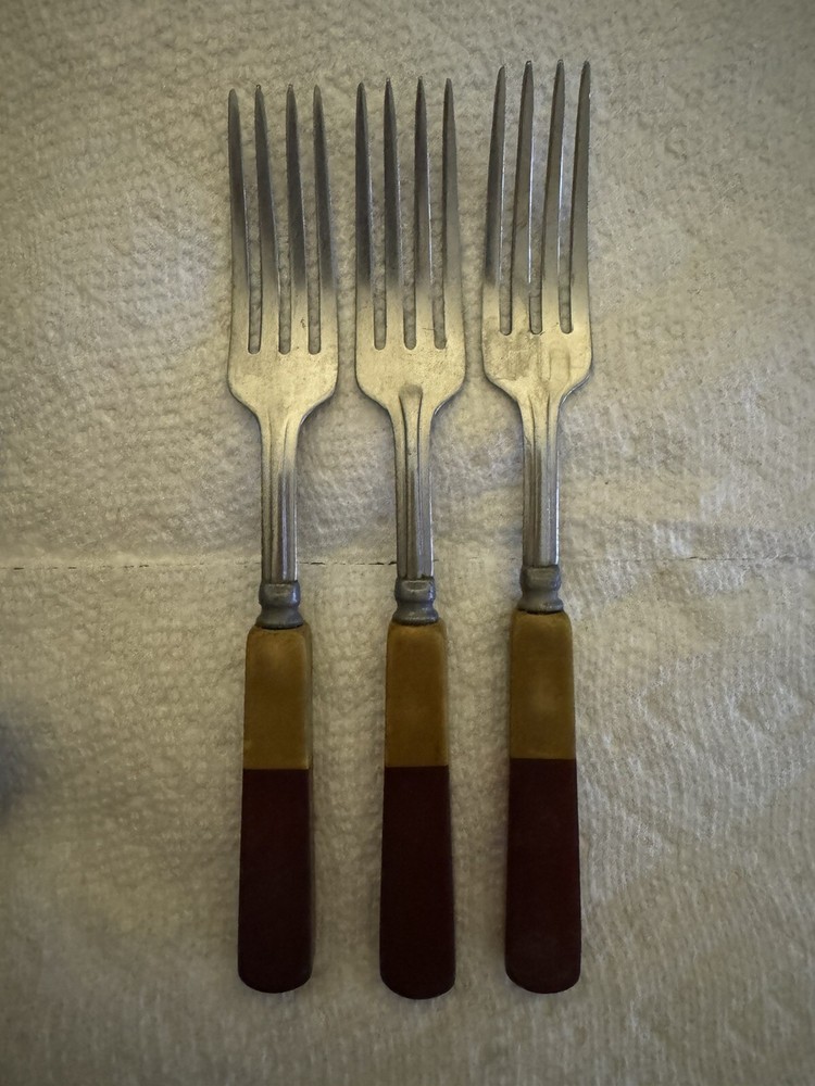 Vintage Butterscotch Red Two Tone Bakelite Handle Flatware 11 Piece