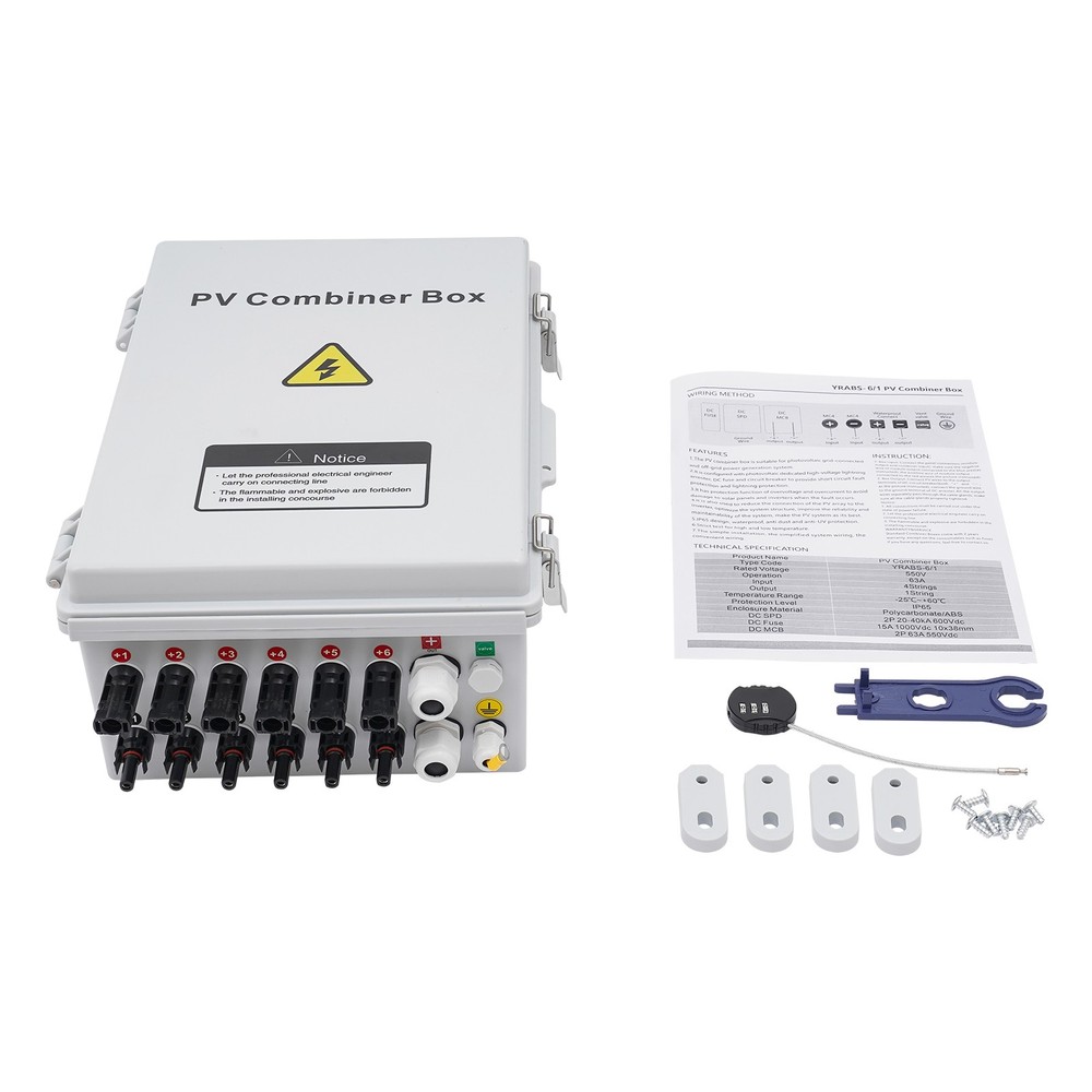Solar PV Combiner Box 6 String 63A Circuit Breaker for Solar Panel System IP65
