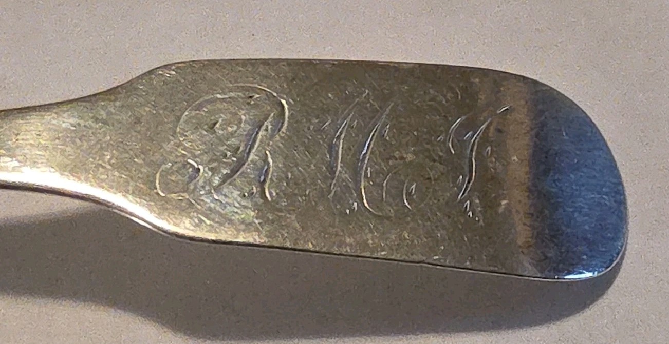 2 Antique American Coin Silver Salt Cellar Spoons 19th Century