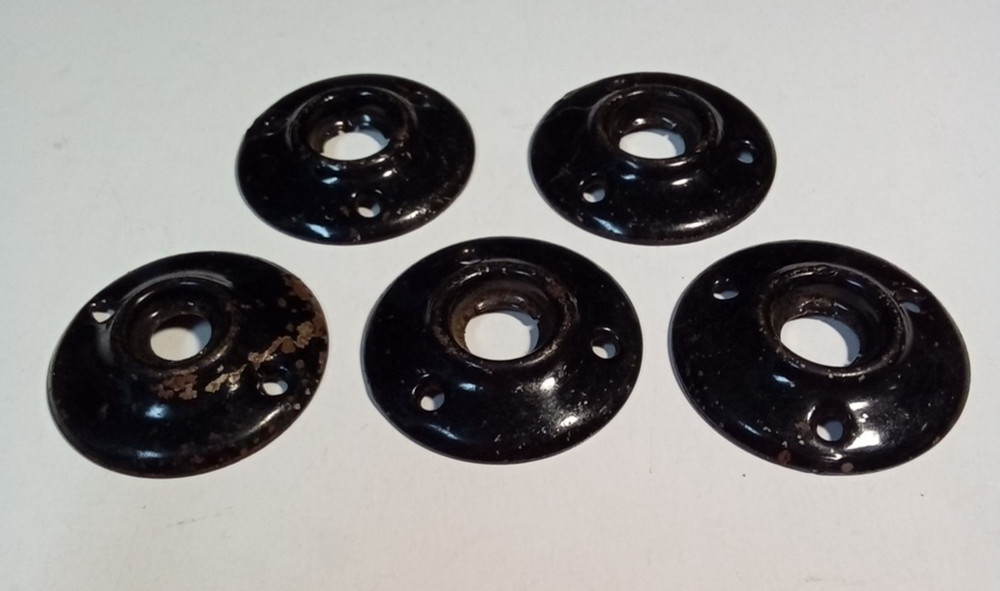 Black Porcelain (3) Drawer Pull Knobs (5) Door Rosette Plates Salvage