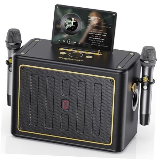 Karaoke Machine with 2 Wireless Microphones, Portable Bluetooth Singing PA