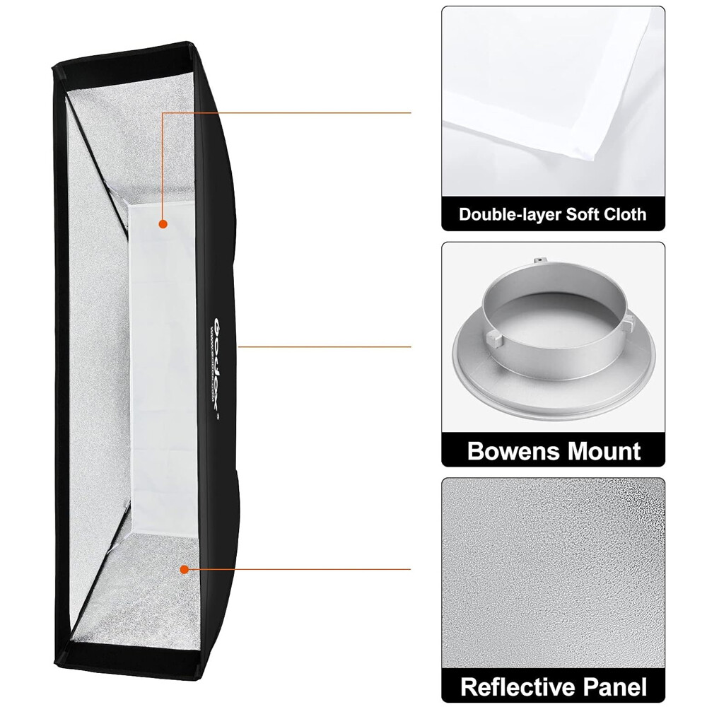 US 2*Godox 22x90cm Softbox Strip Honeycomb Bowens Mount Soft Box fr Studio Flash