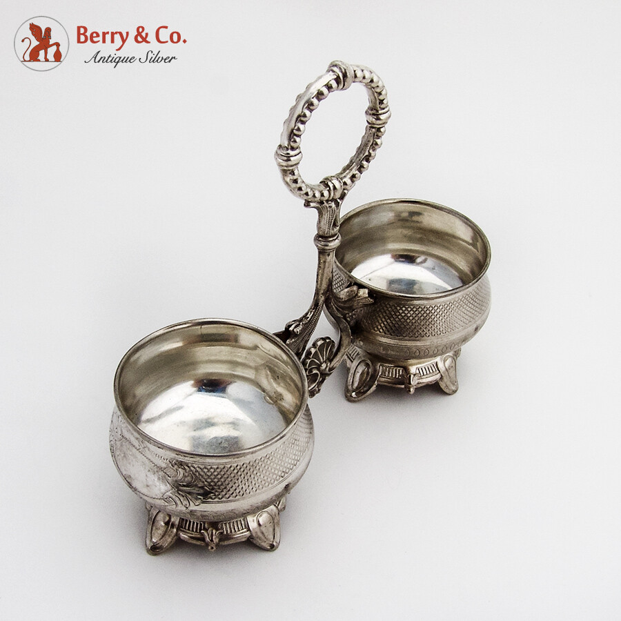 Engine Turned Double Salt Dish Handled 800 Standard Silver 1890