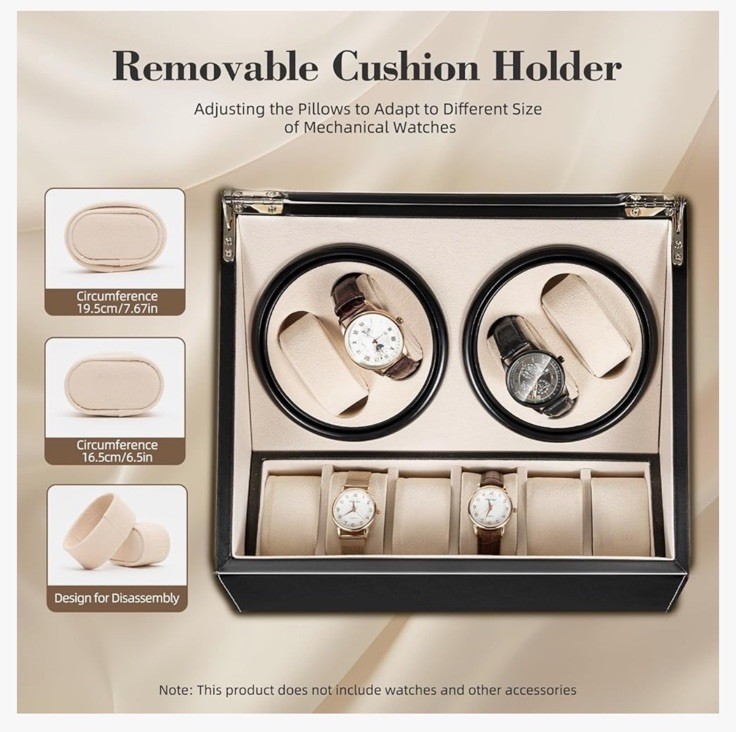 4+6 Automatic Rotation Leather Wood Watch Winder Storage Box Display Case