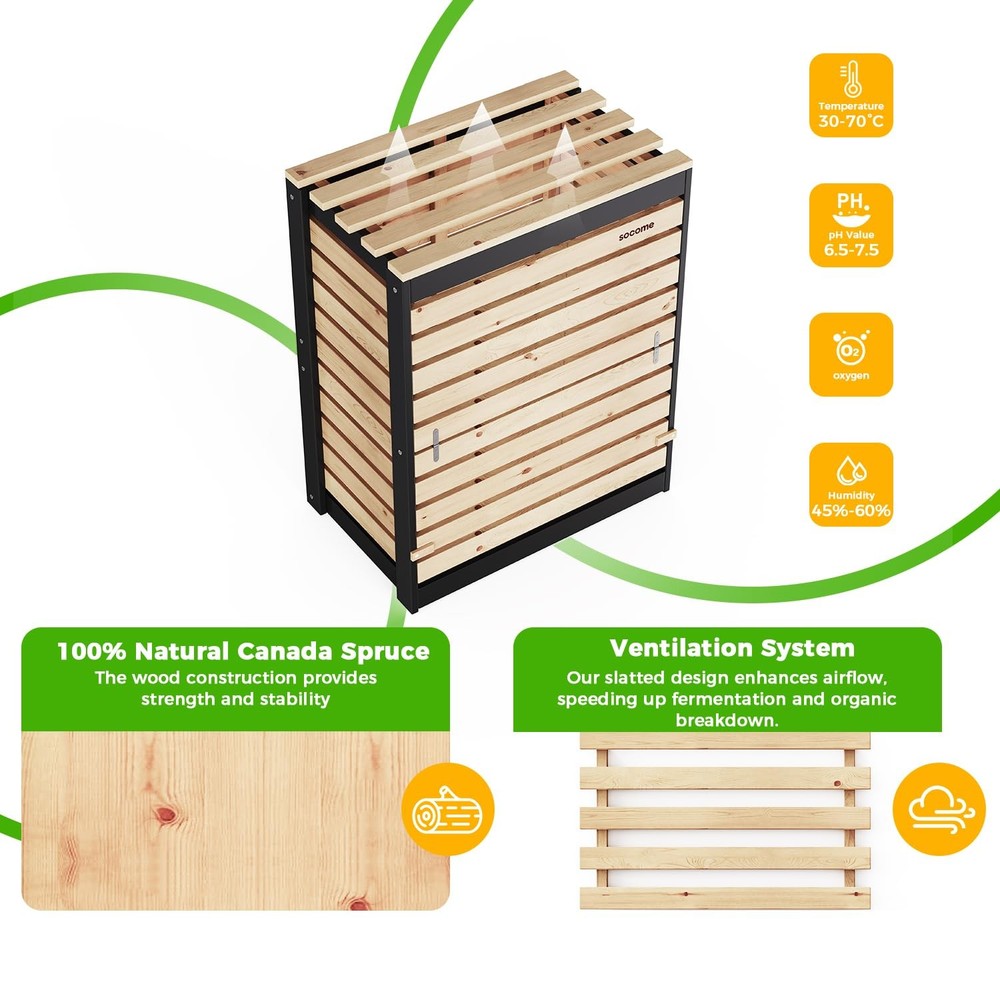 95 Gallon Solid Wood Composter, Outdoor Compost Bin with Pull-Out Door, Large...