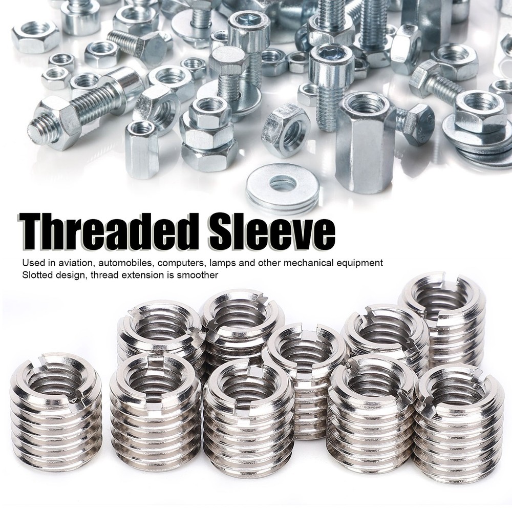 10Pcs Repair Nut Slotted Reducing Thread Bushing Screw Sleeve Conversion New