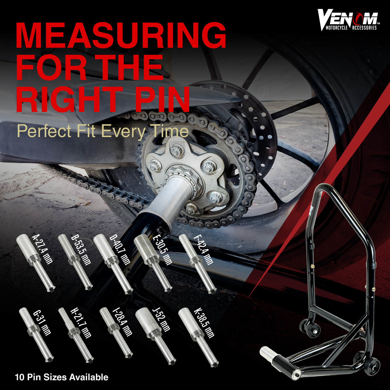 Venom Single-sided Motorcycle Stand Lift, Swingarm Rear Stand with 28.4 mm Pin