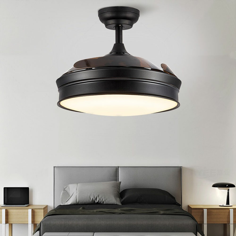 42" Retractable Blades LED Ceiling Fan Light Lamp Chandelier With Remote Control