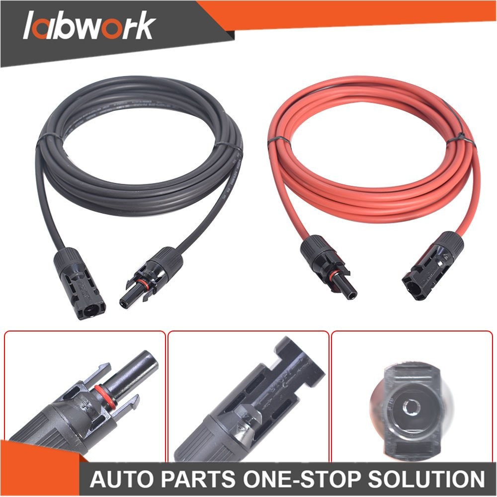 Labwork Solar Panel Extension Cable Wire Connector 1 Pair 12AWG 15ft Black+Red