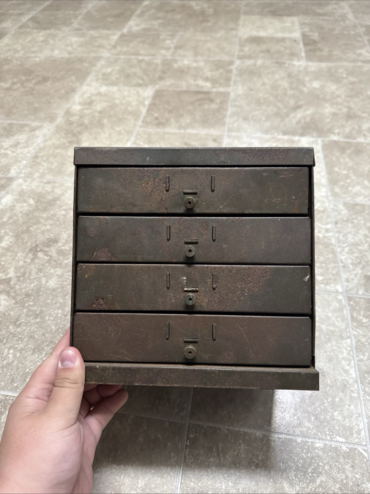 Antique Watchmakers Cabinet Metal Apothecary Industrial Multi 4 Drawer Jewlery