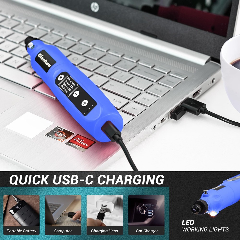 GINELSON Cordless Rotary Tool, 5 Variable Speed Mini Tool Kit Blue