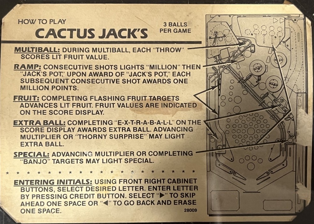 CACTUS JACK PINBALL MACHINE