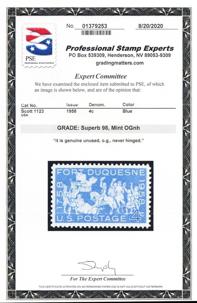 1123, Mint Superb NH 4¢ - PSE Graded 98 * Stuart Katz