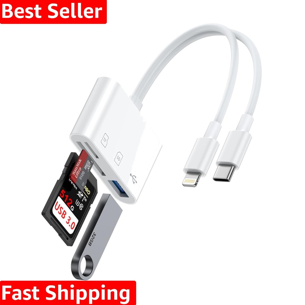 Compact USB C & Lightning Dual SD Card Reader - Ultimate Mobile Photography Tool