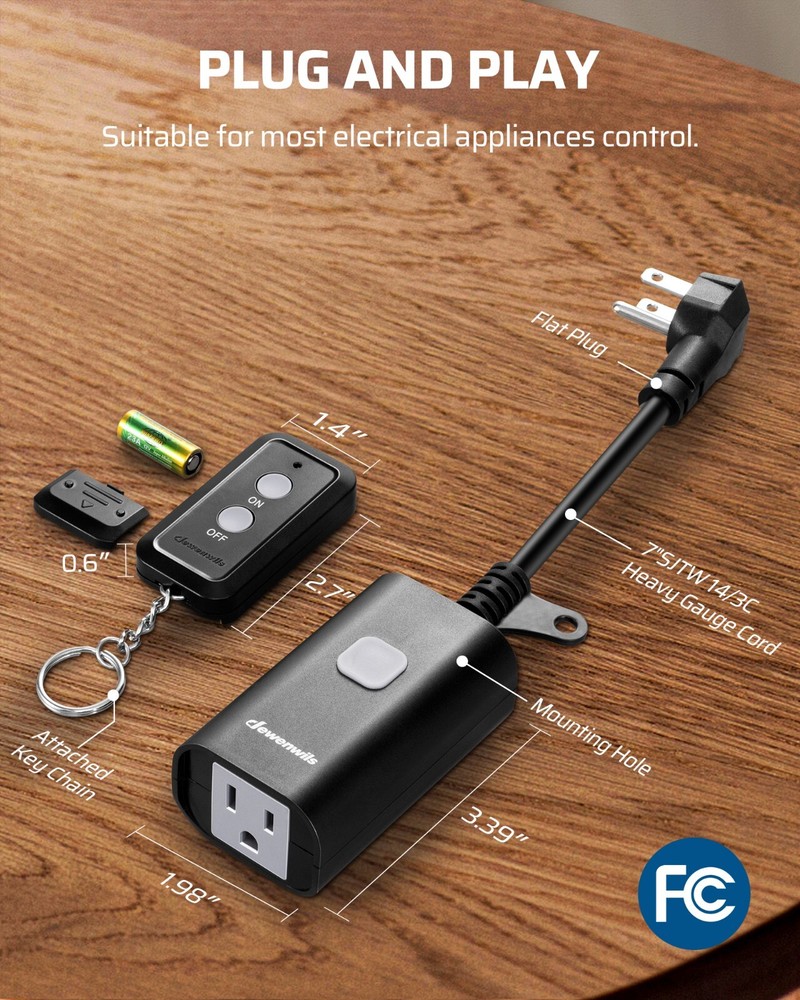 DEWENWILS Outdoor Remote Control Outlet, 15A Wireless Remote Control Switch,