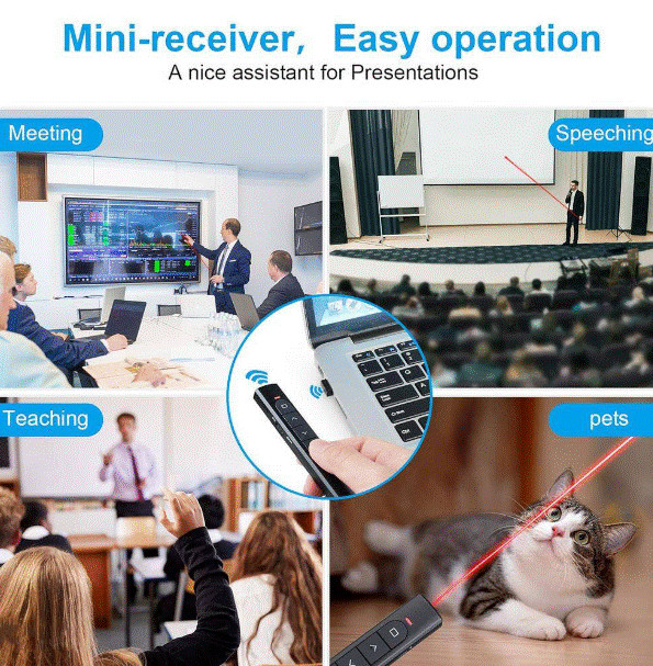 Wireless Presenter Remote w/ Hyperlink and Volume Control for PowerPoint Screen