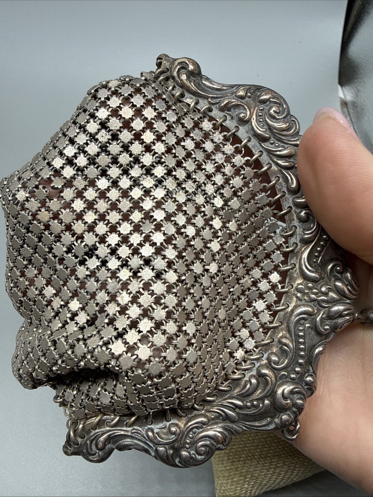 Amazing Antique Art Nouveau German Silver Purse Pouch Mesh Chainmail NICE