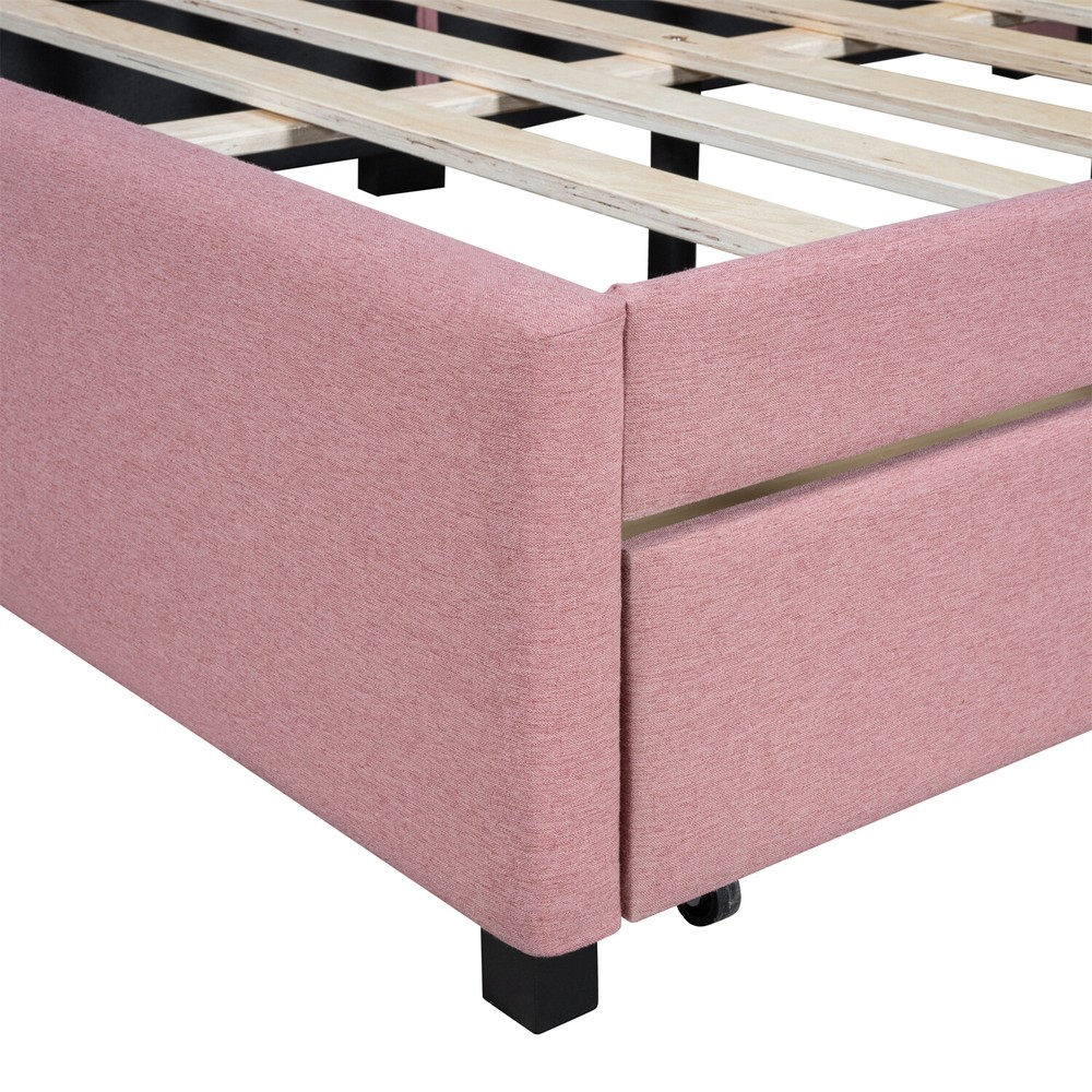 Full Size Daybed Upholstered Bed Frame Sofa Bed w/ 2 Storage Drawers Pink