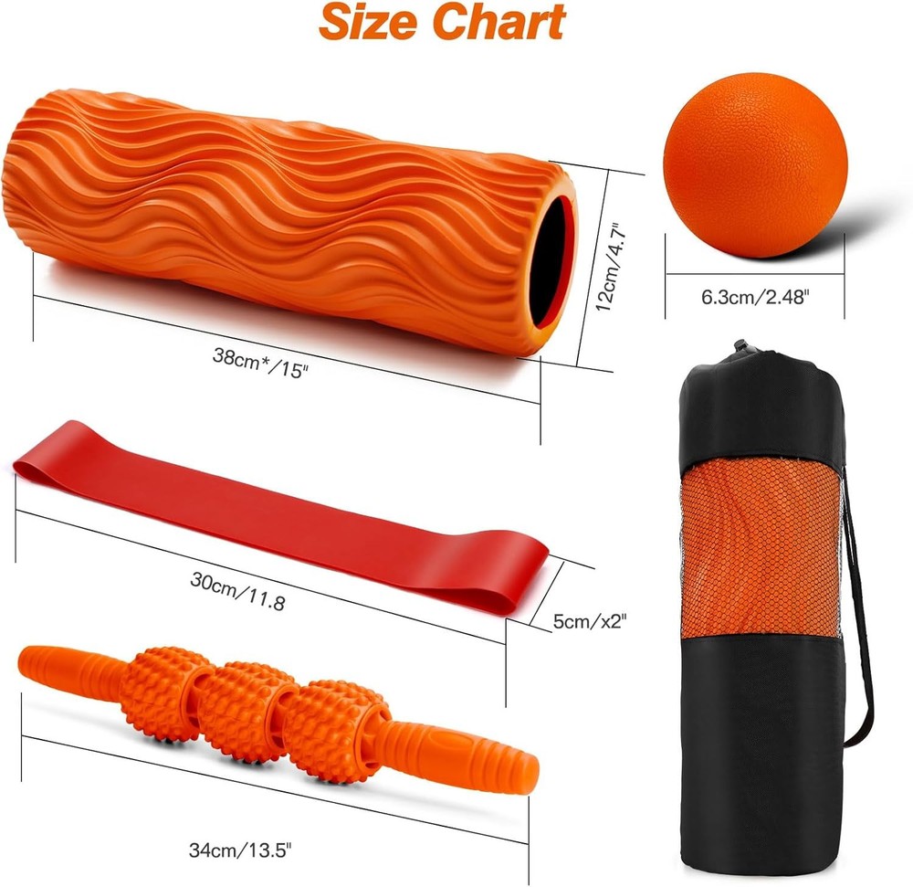 5 in 1 Foam Roller Set - Trigger Point Foam Back Roller, Muscle Roller Stick, Ma