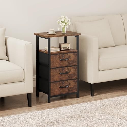 Nightstand with Charging Station, Bedside Table 1 Piece Rustic Brown Ordinary