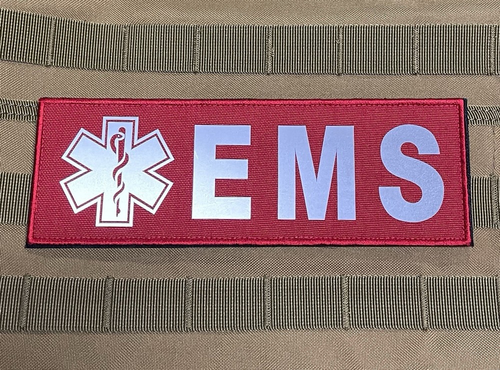 EMS Patch Reflective EMT Paramedic First Responder Medic Fire Hook Loop 8.5" Red