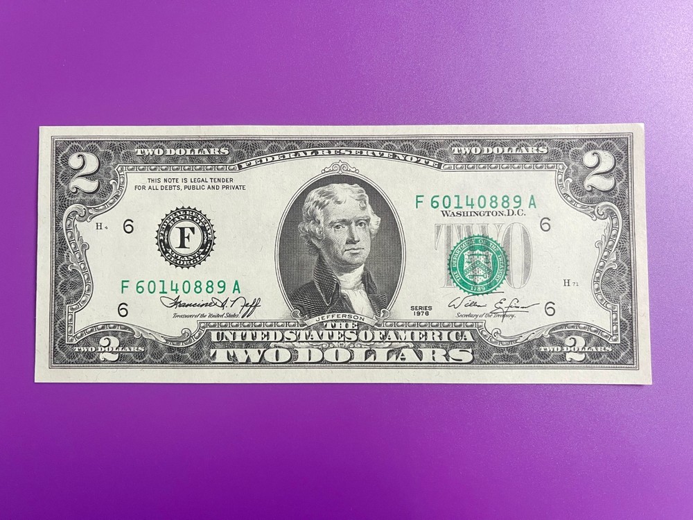 $2 1976 ((SEAL MISALIGNMENT ERROR))FEDERAL RESERVE CHOICE UNC GEM BU NOTE