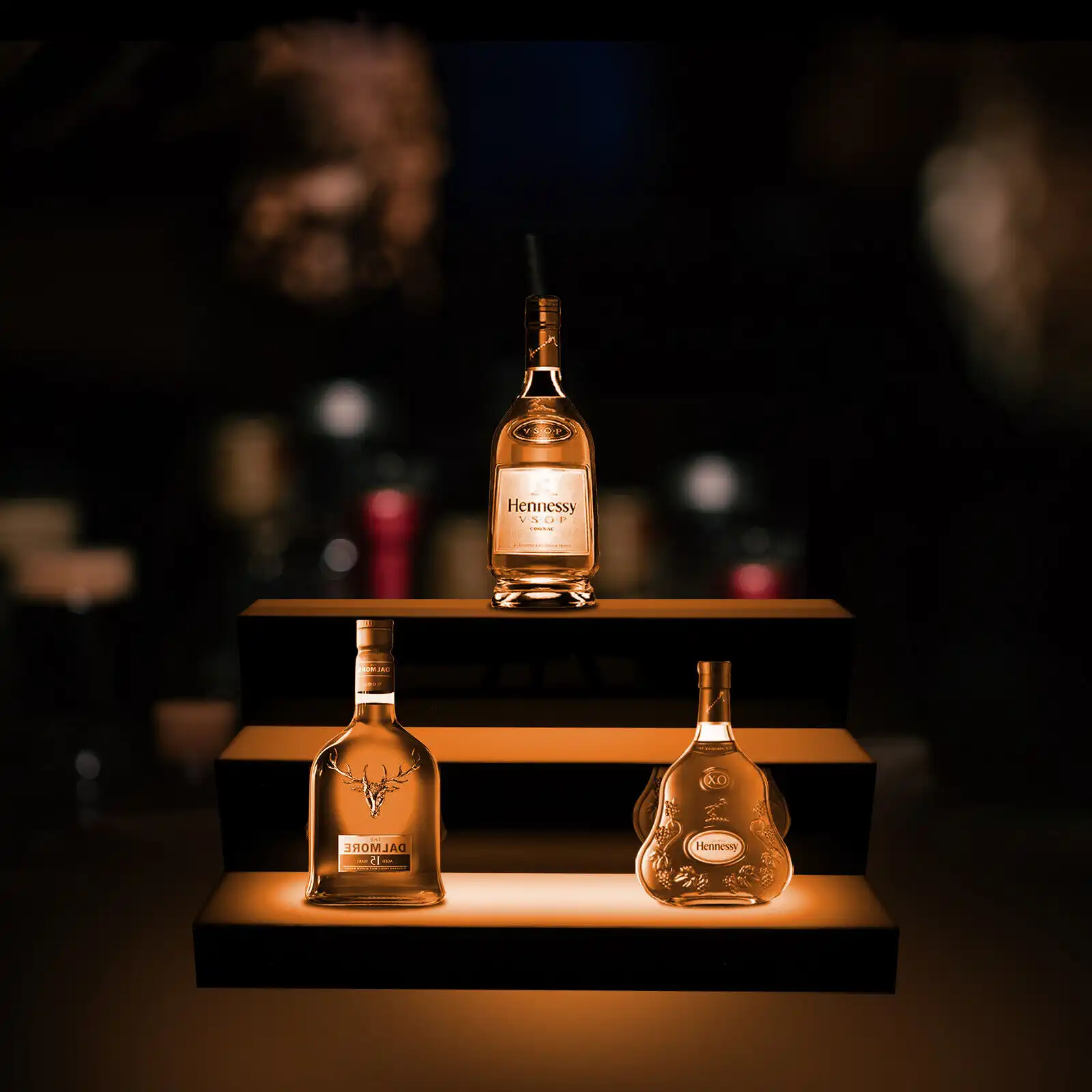 24" 3 Step Tier LED Glowing Light Up Back Bar Liquor Bottle Display Shelf D??cor