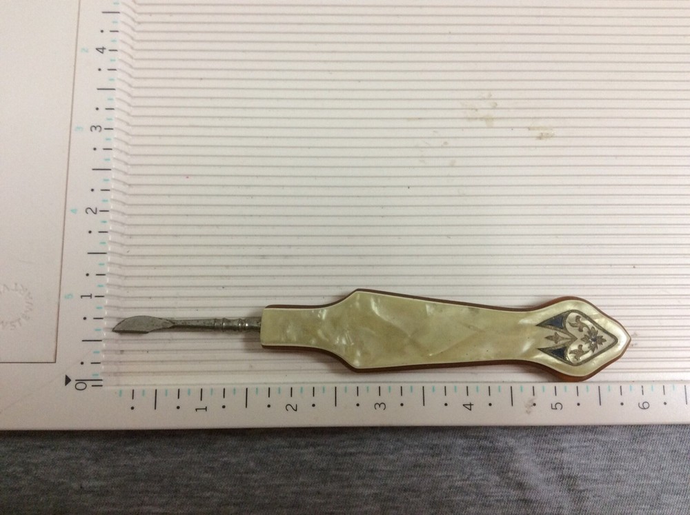 Vintage Bakelite & MOP Button Hook & Cuticle Grooming Tool
