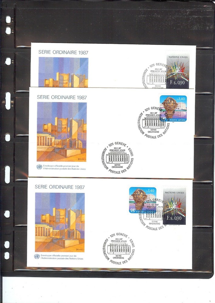 1987 Definitive FDC's (Singles & Combo) - Geneva Office - UNPA Cachet(261)