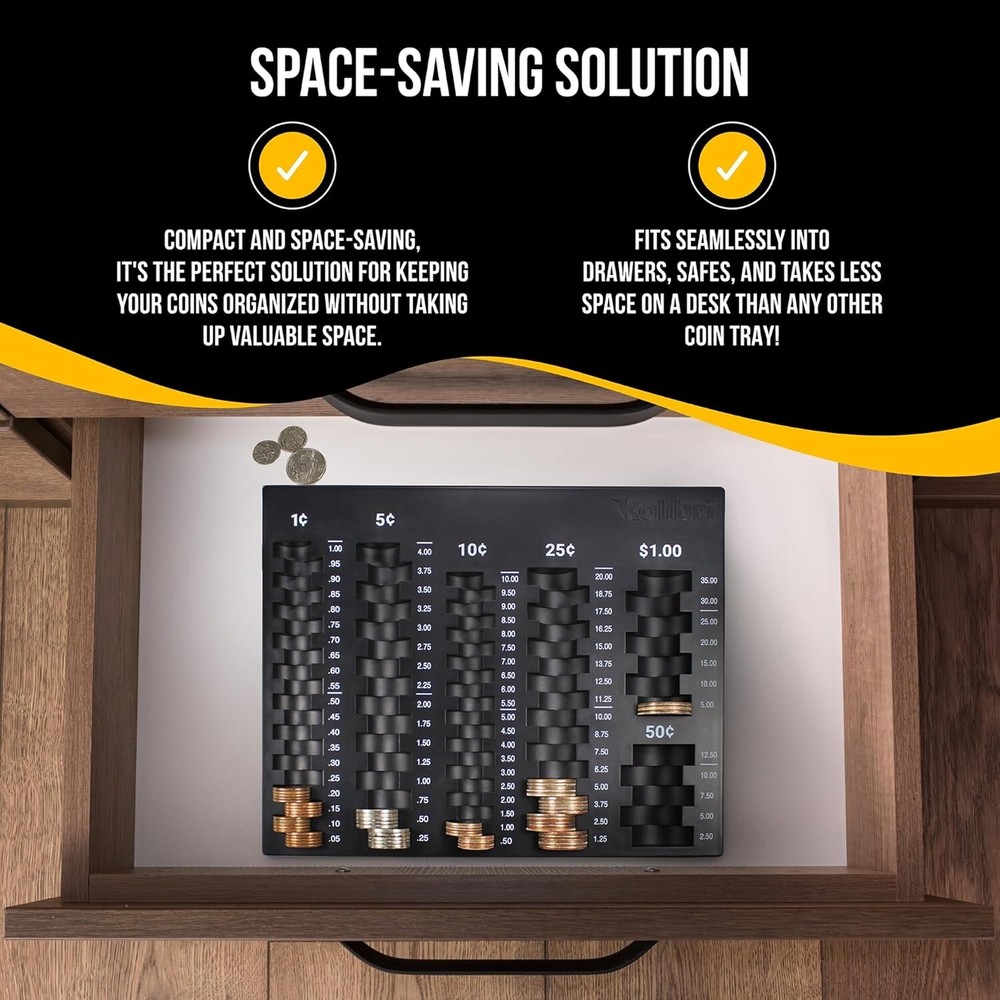 Compact Coin Sorting Tray with 6 Compartments for U.S. Coins - Efficient Coun...
