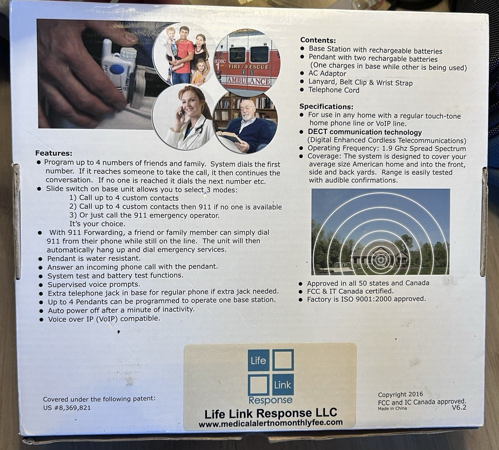 LIFE LINK RESPONSE 2 WAY VOICE EMERGENCY RESPONSE SYSTEM, PENDANT & 911 FORWARD