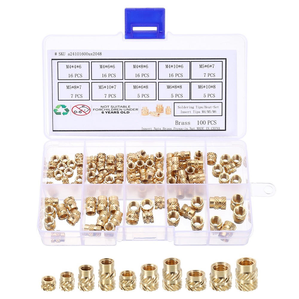 100pcs M4 M5 M6 Metric Threaded Inserts with Heat Set Insert Tips