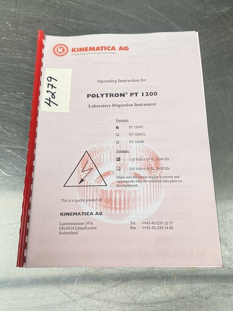 Kinematica AG Polytron PT 1200 - Users Manual/Instructions Book