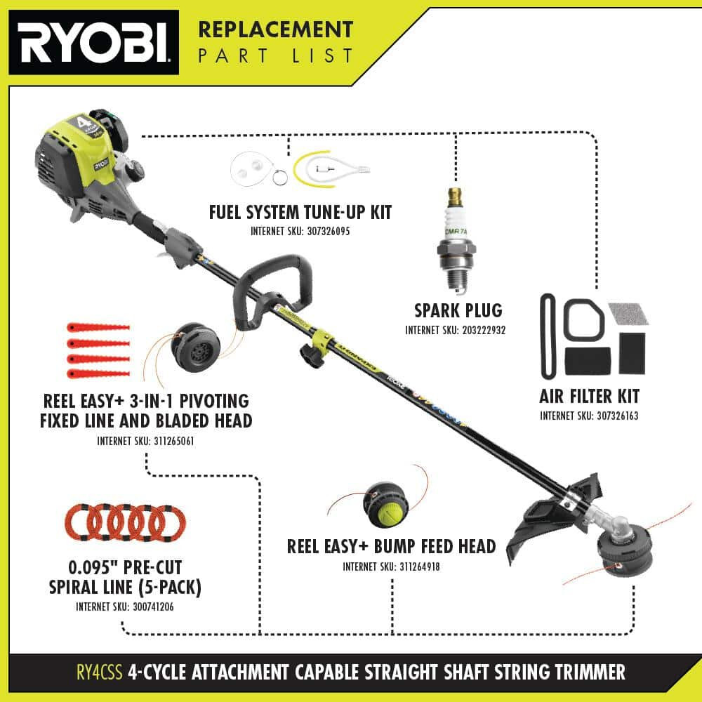 NEW Ryobi RY4CSS 4-Cycle 30cc Attachment Capable Straight Shaft Gas Trimmer
