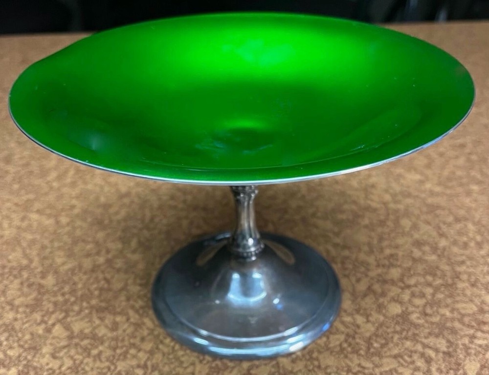 MCM Reed & Barton Silver Plated Compote with a Green Enameled Interior EXC. COND