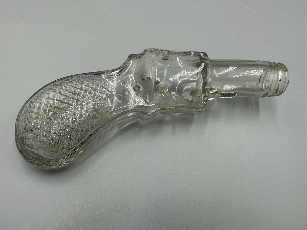 Antique GUN Medium Round Grip Figural Glass CANDY CONTAINER A&E 282
