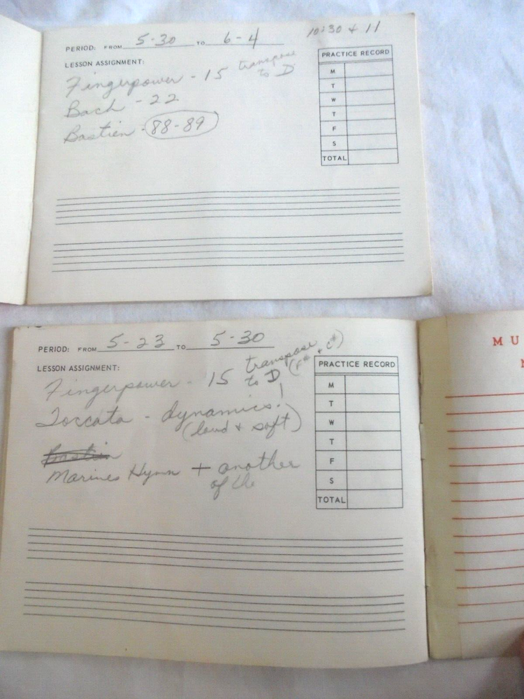 2 Vintage Wright-Way Piano Student Practice Record Books