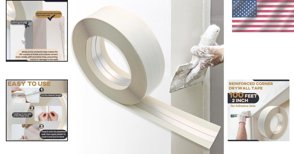 Reinforced 100 Ft Drywall Corner Tape - Easy Application, No Adhesive Side