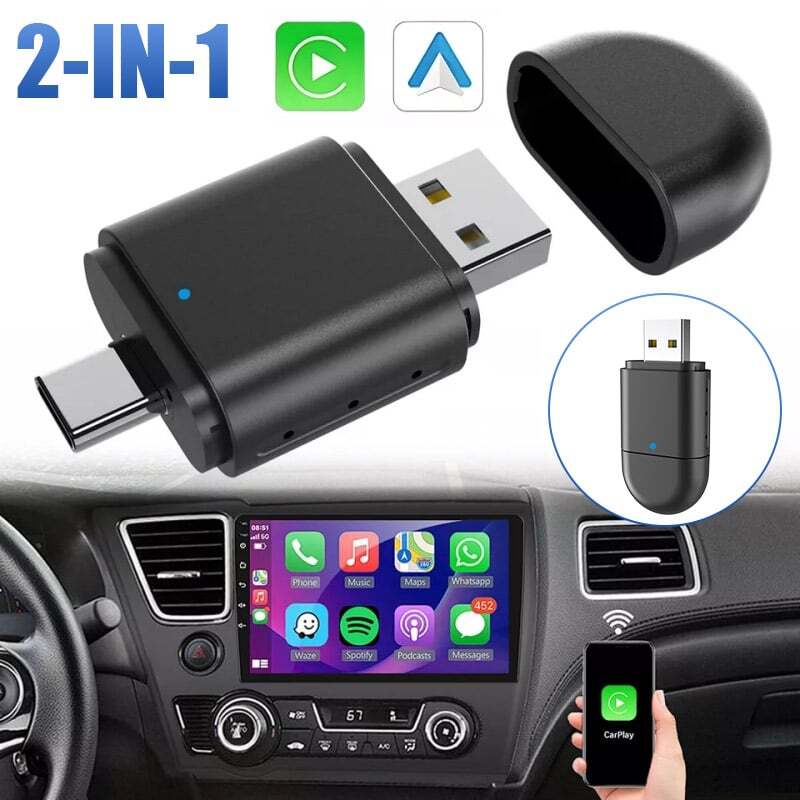 Wireless USB Carplay Adapter Dongle For iPhone Apple Android Auto Plug &Play