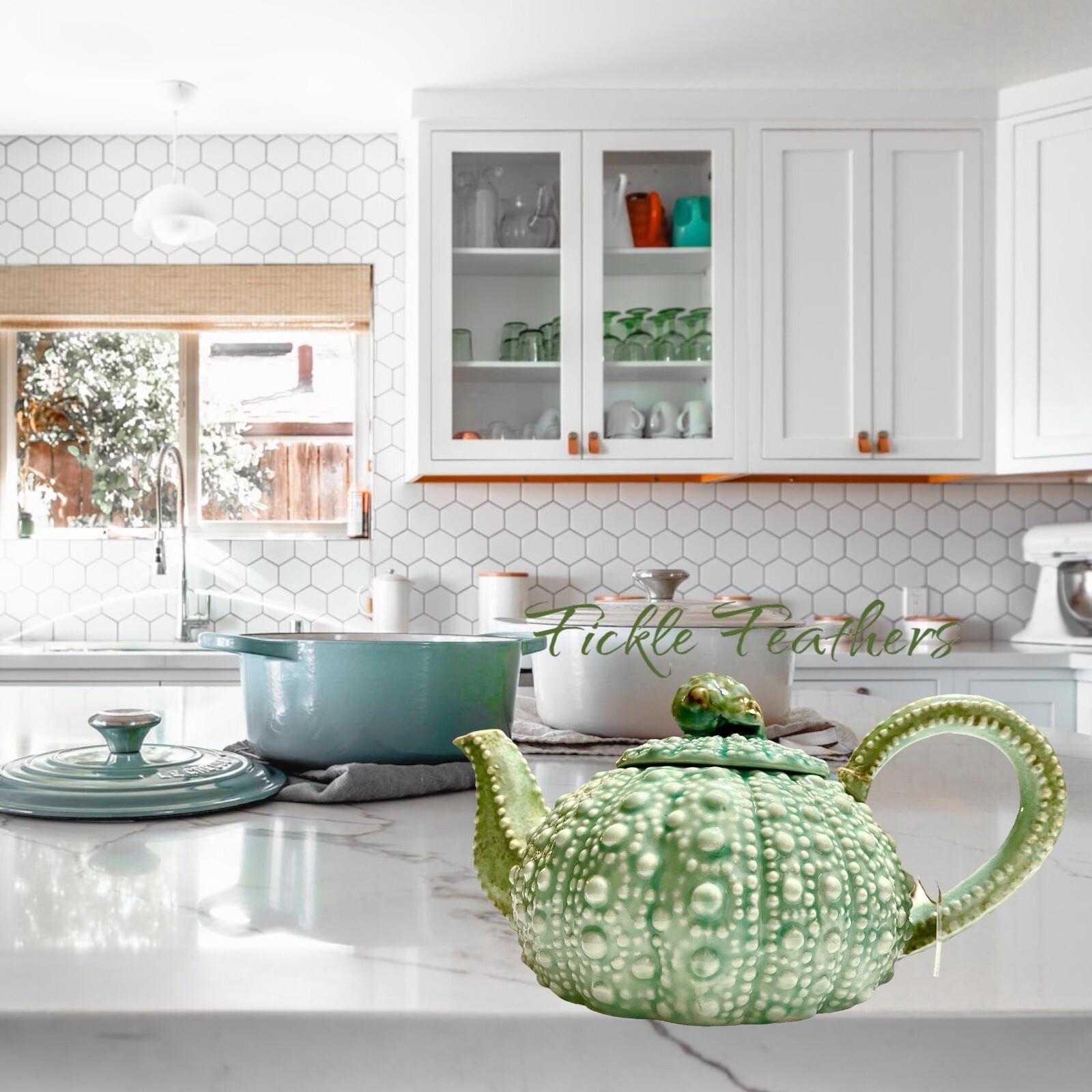 Sea Urchin Blue Sky Ceramic, Turquoise Teapot, 10.5" x 6" x 5" NEW Beach Chic