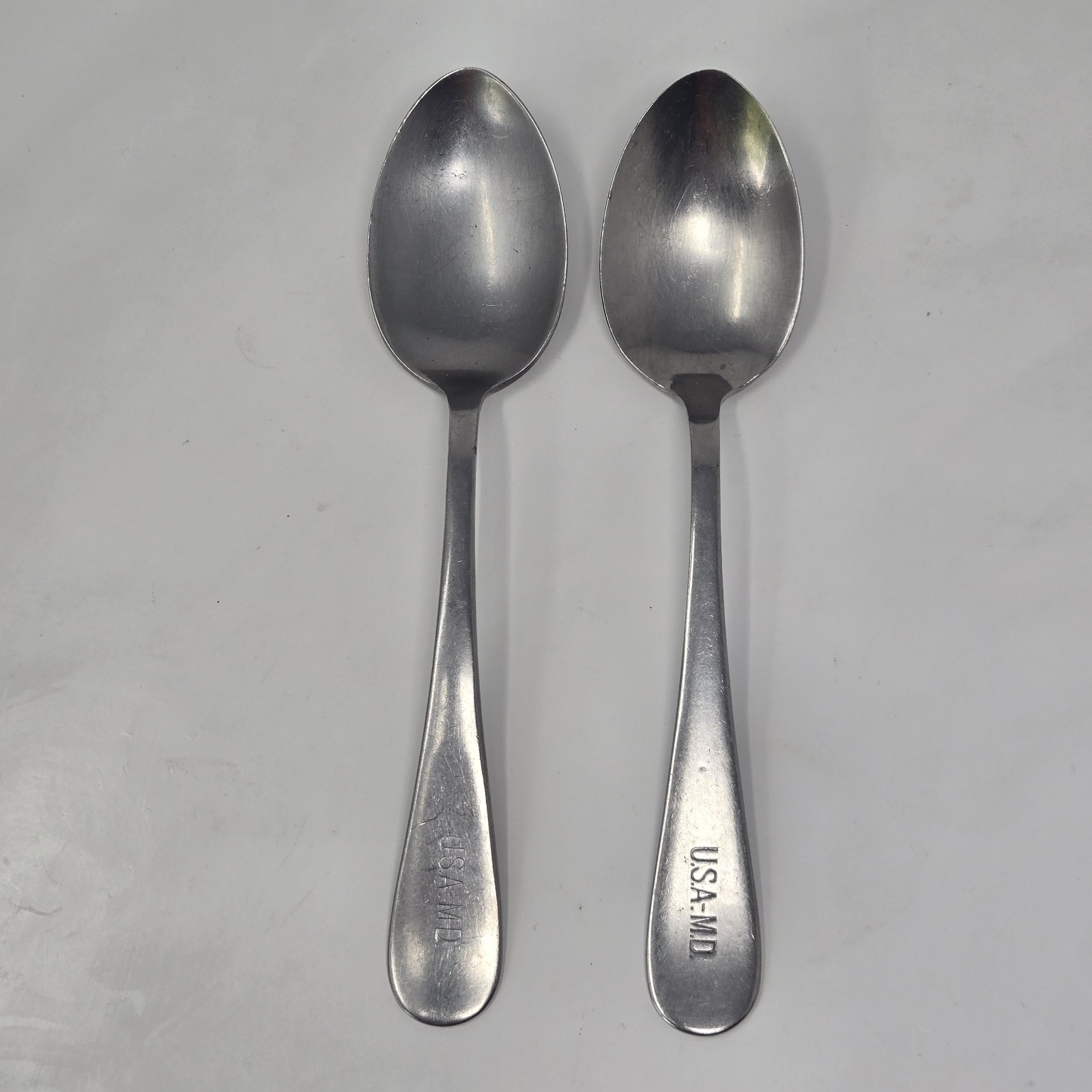 (2) Vintage WW2 Mess Hall Spoon Stainless USA-MD Military  Modernaire 8 1/4 In