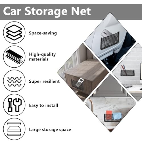 2 PCS Car Net Pocket, ABS Plastic Frame Cargo Net Storage Pockets 9 x 4.3 Inch