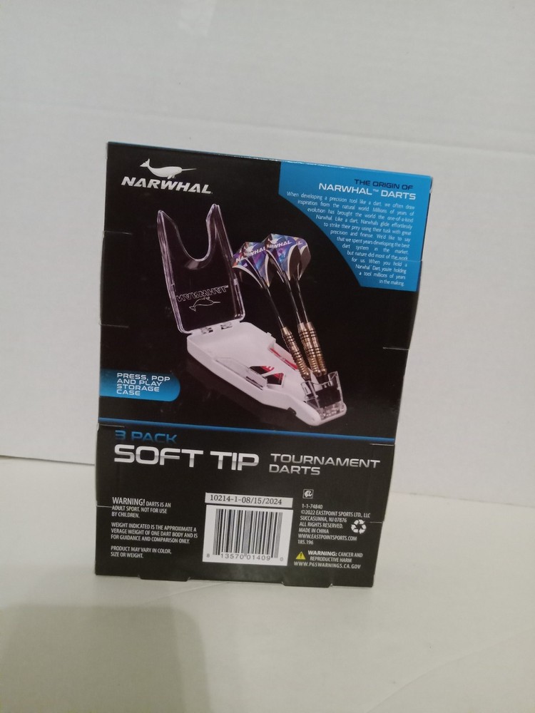 Narwhal Tournament Soft Tip Darts Includes Deluxe Storage Case, 3 Pack.