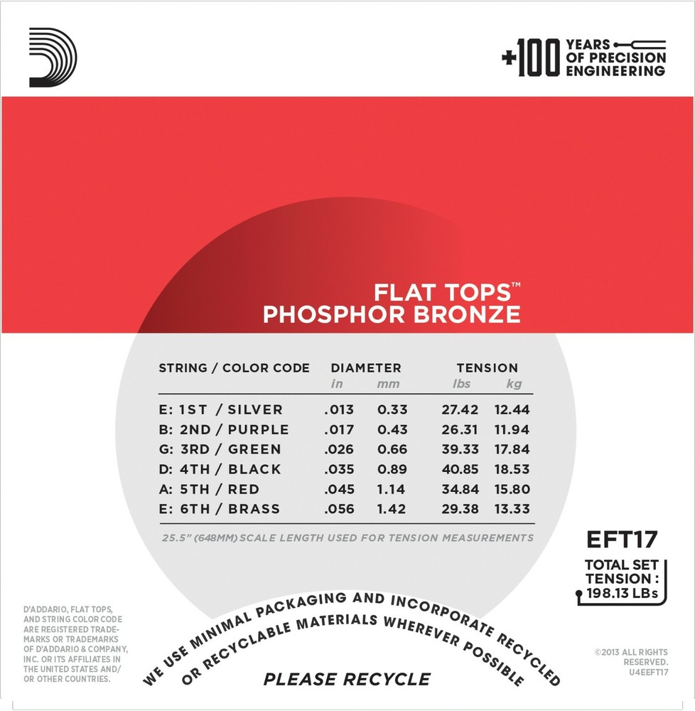 D'Addario EFT17 Flat Tops Phosphor Bronze Guitar Strings Medium 13-56
