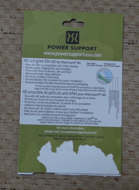 NWOT POWER SUPPORT HD ANTI-GLARE FILM SET FOR iPOD TOUCH 4G