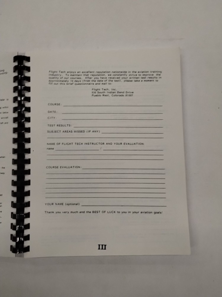 Flight Tech, Inc. Private Pilot Course Manual 1984, -Original