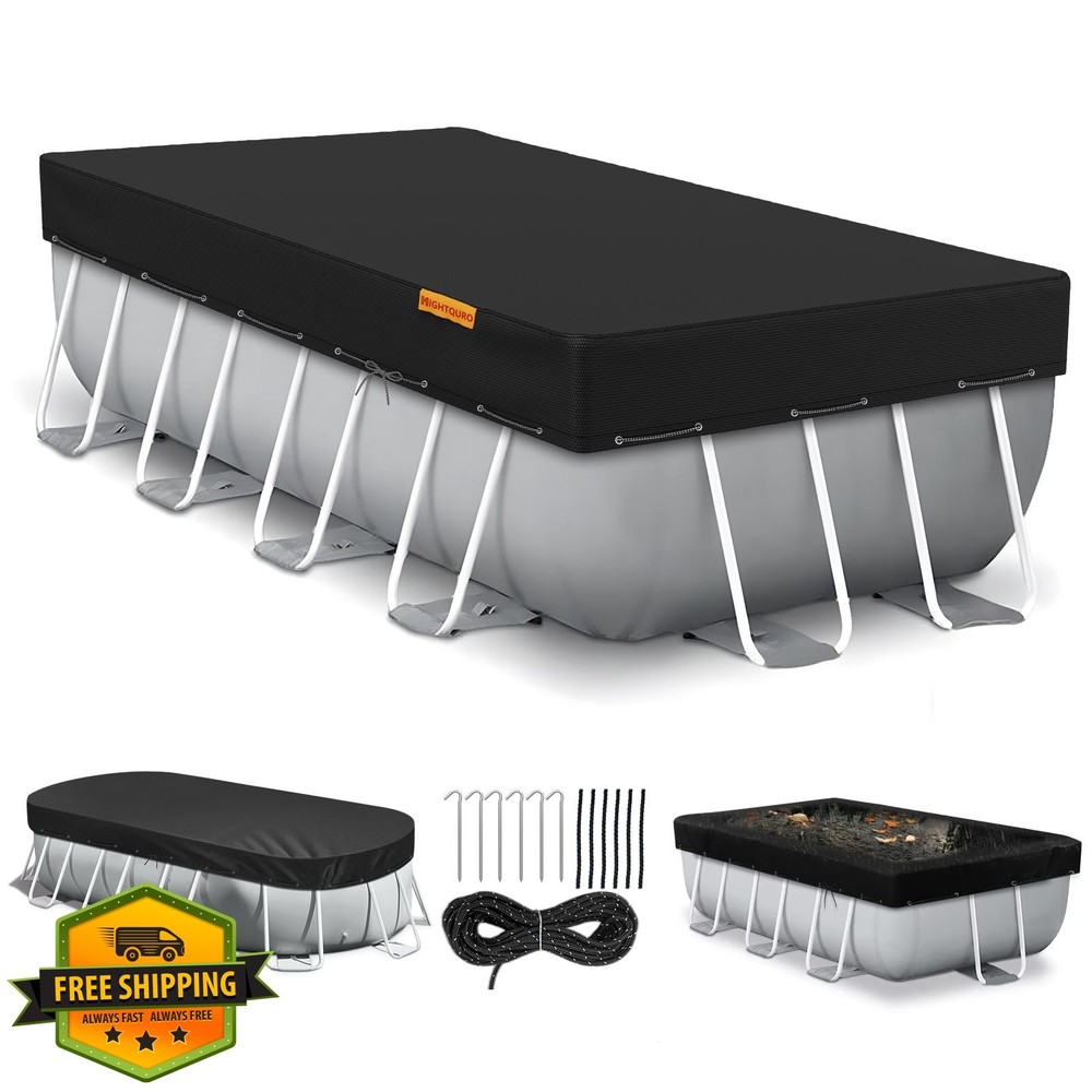 HIGHTQURO Rectangular Pool Cover 7x13ft Black Solar Dustproof